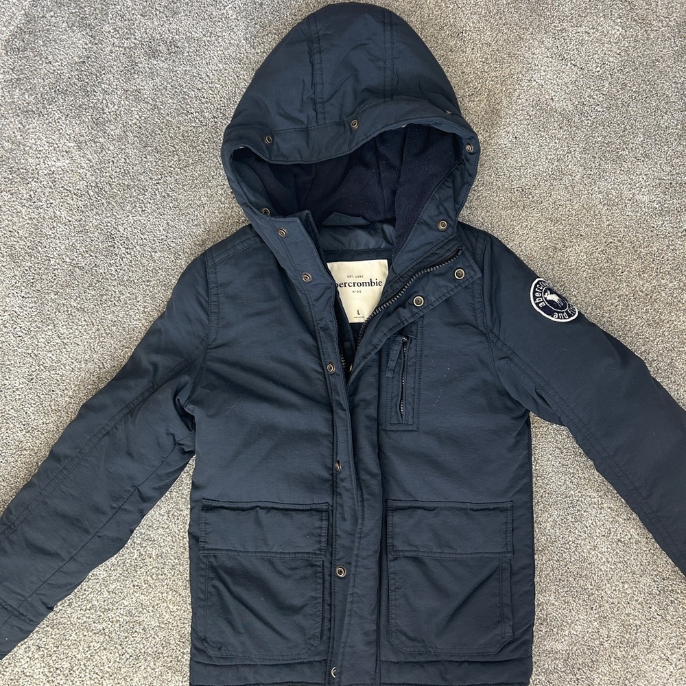 Abercrombie Kids Navy Blue Hooded Jacket- Large